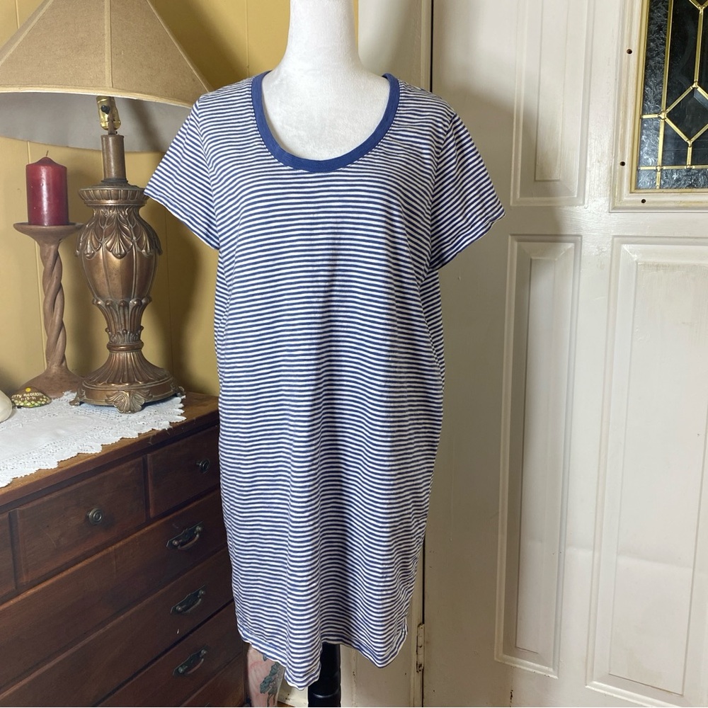 Universal Thread Short Sleeves V-Neck 100% Cotton Stripes T-Shirt Dress 2XL
